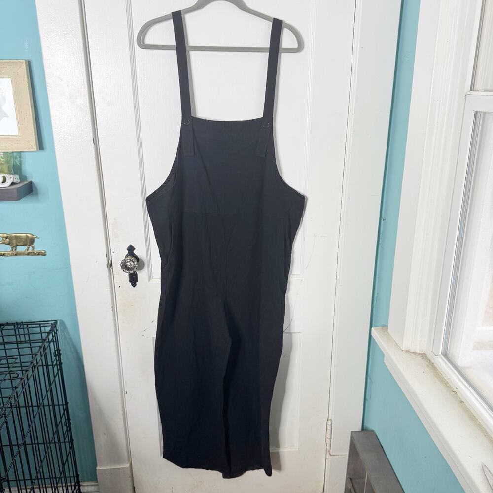 Women’s Black Linen Cotton Blend Overall Jumpsuit Romper Chore Work Tagged 2XL